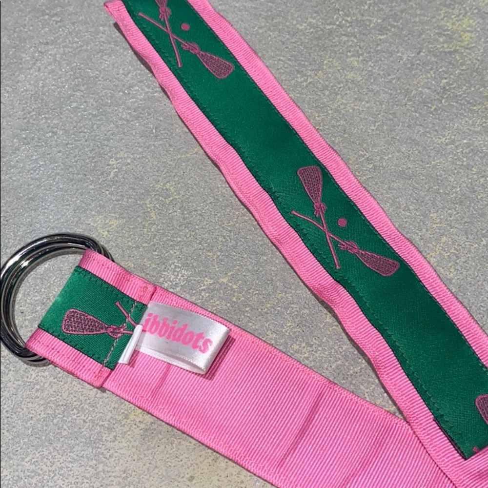 Ibbidots Preppy Pink Green Lacrosse D Ring Belt sz M - Picture 3 of 4
